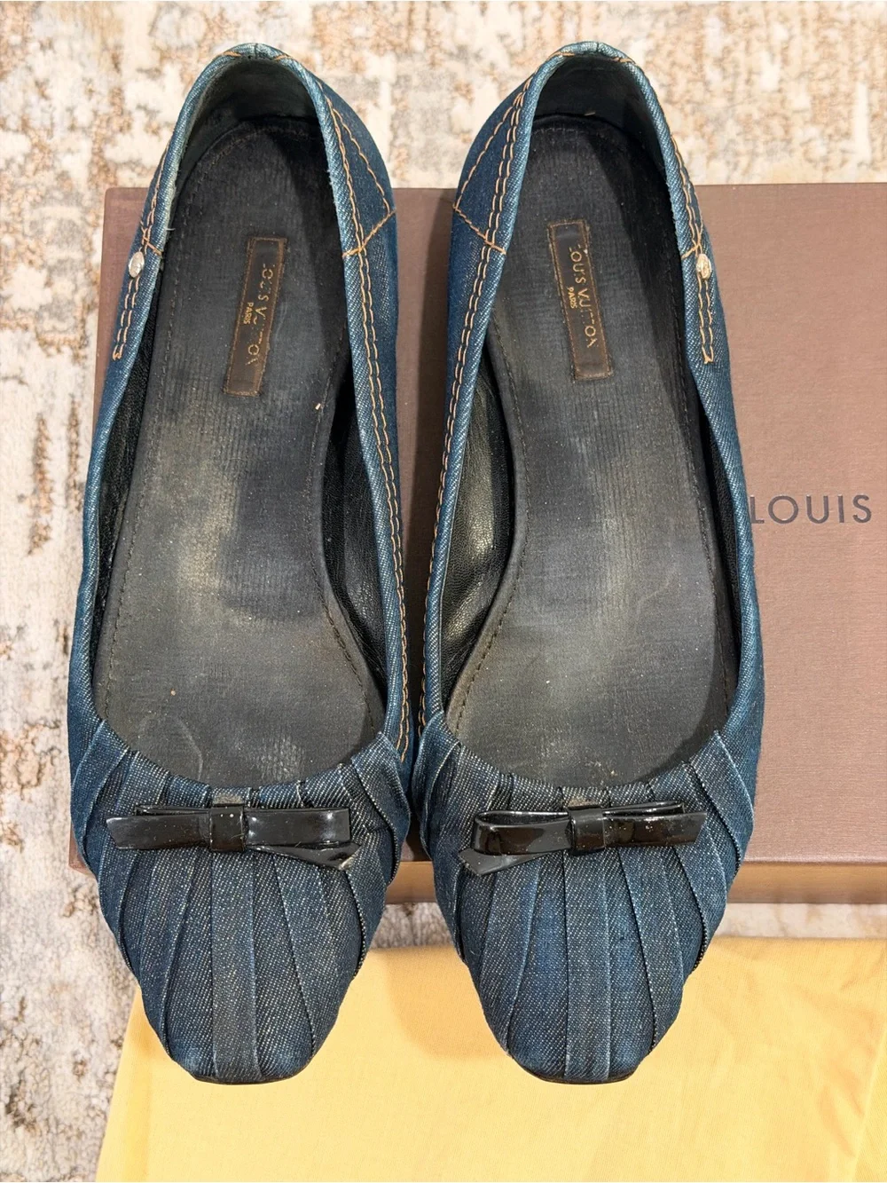 Pre-owned Louis Vuitton Denim Bow Accents Flats EU Size 39.5
